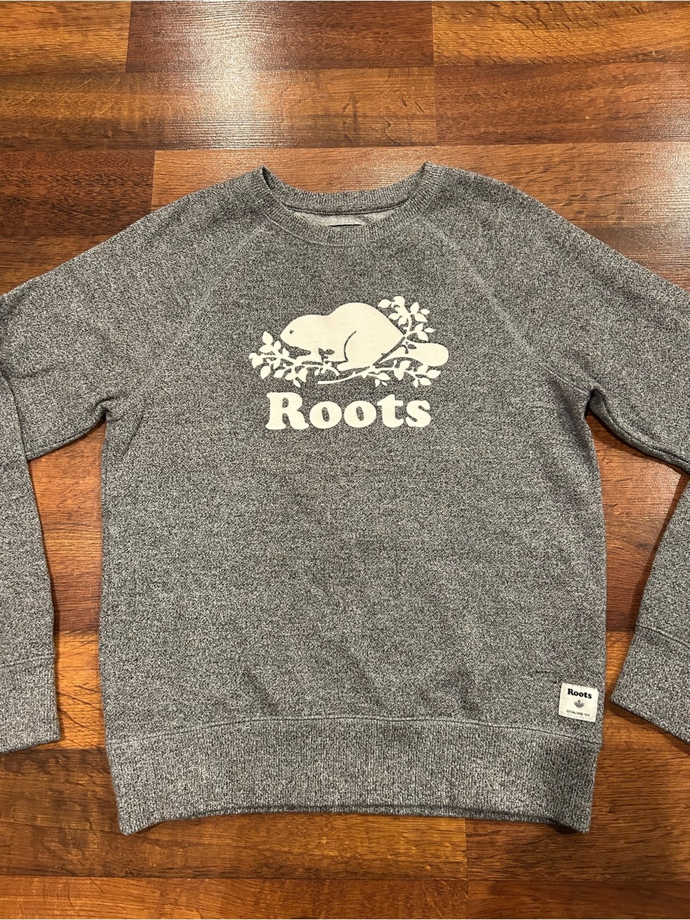 Roots Canada Crewneck Sweatshirt Womens Size S Gray Pullover Cotton Blend Beaver